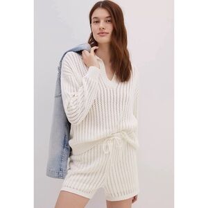 Anthropologie V-Neck Sweater Set White NWT Size XL